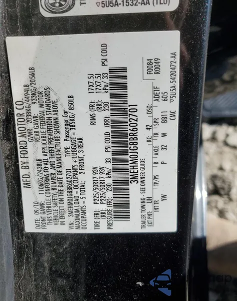 2011 Mercury Milan Premier from USA, damaged, VIN 3MEHM0JG8BR602701